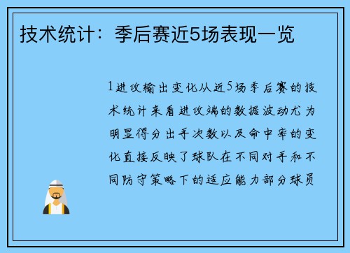 技术统计：季后赛近5场表现一览